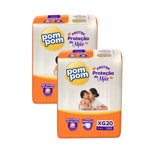 Kit com 2 Pacotes de Fraldas Pom Pom Derma Protek XG 20 Unidades Cada - e - dona