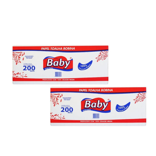 Kit com 2 Papel Toalha Bobina 100% celulose Baby com 6 rolos de 200 metros - e - dona
