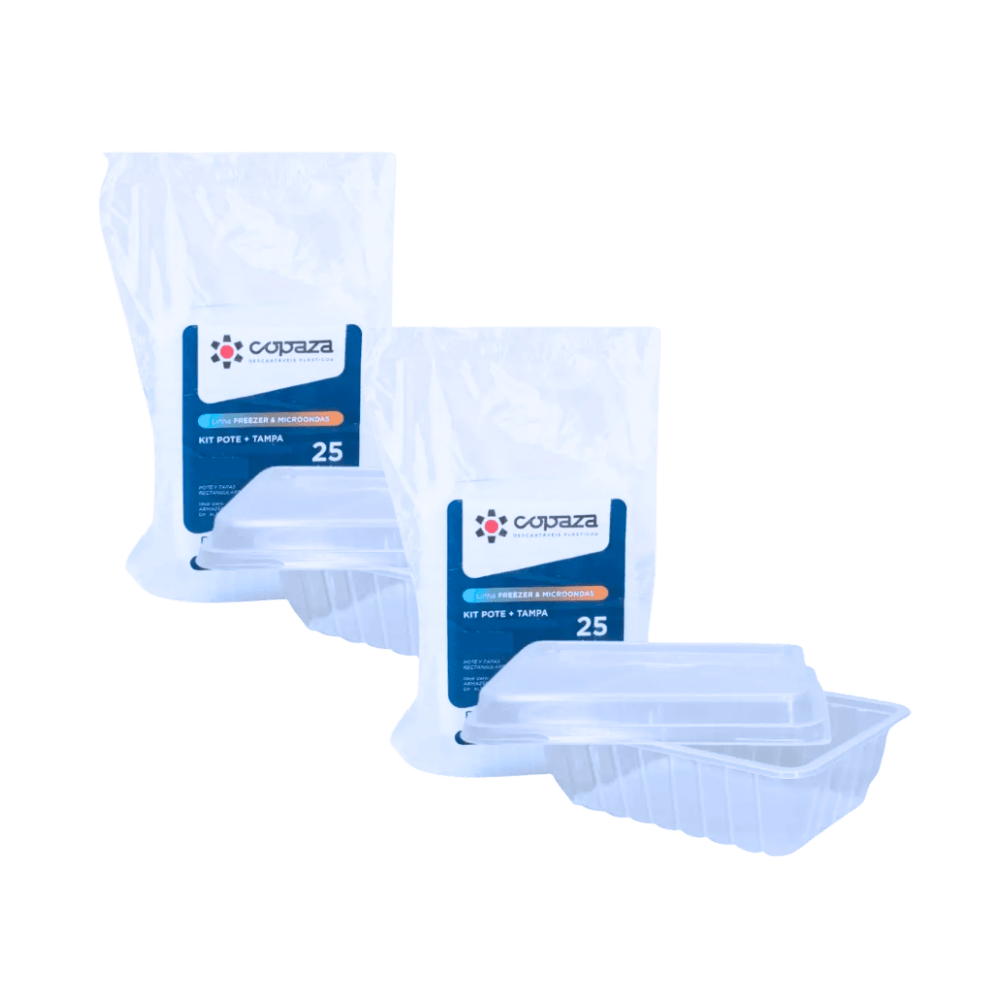 Kit com 2 Potes Retangulares 250ml com Sobretampa Copaza - e - dona