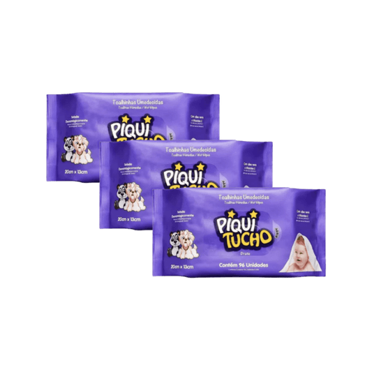 Kit com 3 Lenços Umedecidos Piquitinho Pratic - e - dona