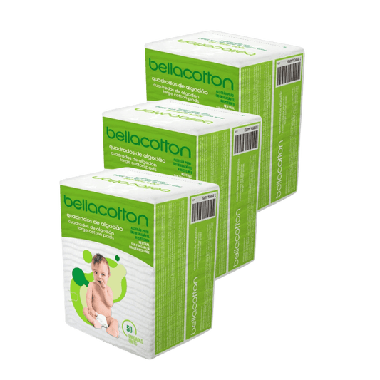Kit com 3 Pacotes de Algodões Quadrados Baby Bella Cotton 50 Unidades Cada - e - dona