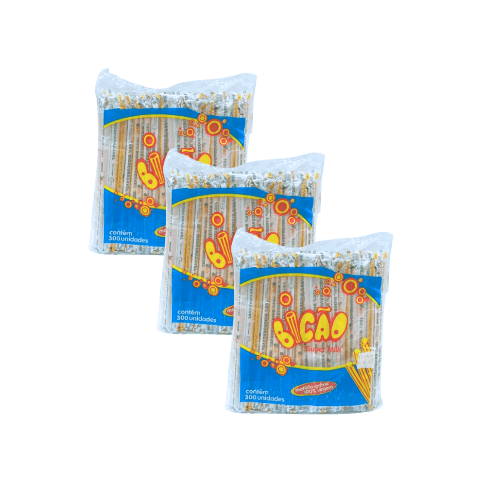 Kit com 3 Pacotes de Canudos Bicão Branco 300 Unidades Cada - e - dona