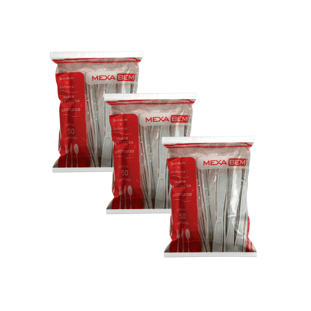 Kit Com 3 Pacotes de Faca Branco 50 Unidades Cada Mexabem - e - dona
