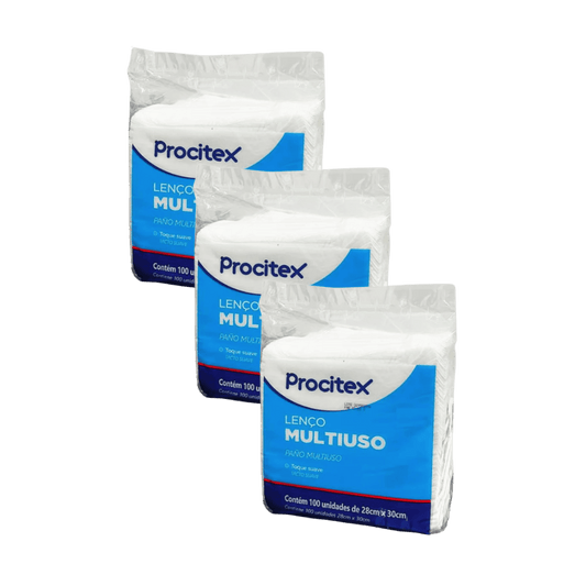 Kit com 3 Pacotes de Lenço para Banho Procitex – 100 Unidades Cada - e - dona