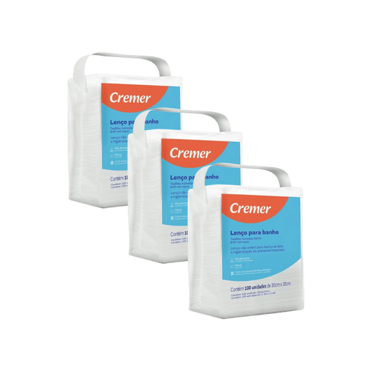 Kit com 3 Pacotes de Lenços para Banho Cremer 30x35cm 100 Unidades cada - e - dona