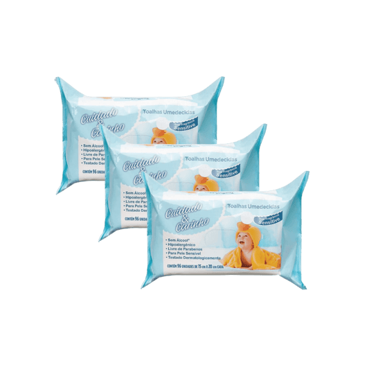 Kit com 3 Pacotes de Lenços Umedecidos Sensitive 96 Unidades Cada - e - dona