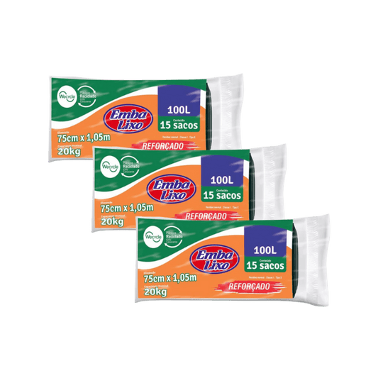 Kit com 3 Pacotes de Sacos de Lixo 100L Preto - e - dona
