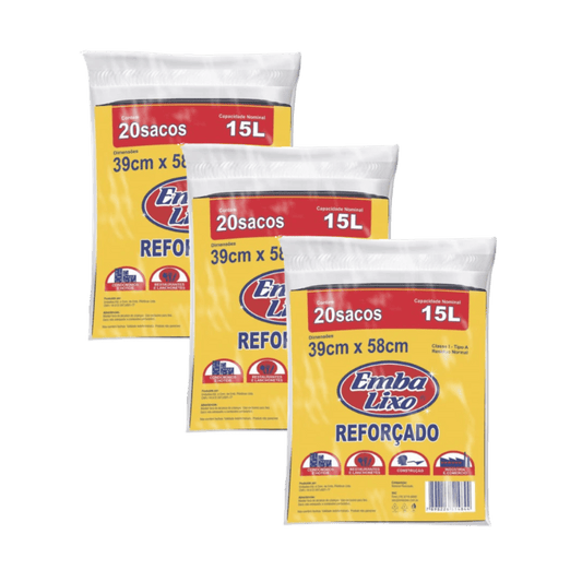 Kit com 3 Pacotes de Sacos de Lixo 15L Preto - e - dona