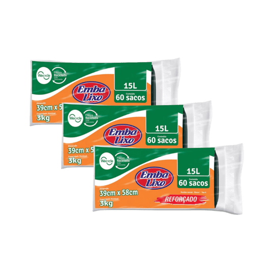 Kit com 3 Pacotes de Sacos de Lixo 15L Preto - e - dona
