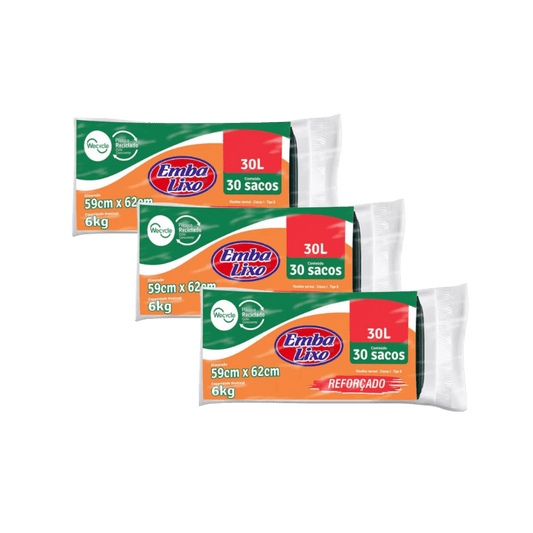 Kit com 3 pacotes de Sacos de Lixo 30L Preto - e - dona