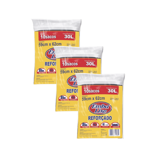 Kit com 3 Pacotes de Sacos de Lixo 30L Preto - e - dona