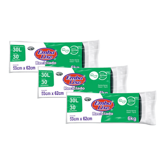 Kit com 3 Pacotes de Sacos de Lixo 30L Preto Rolinho - e - dona