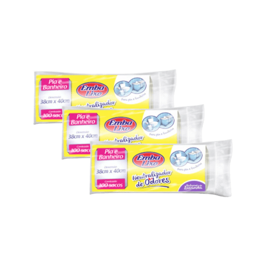 Kit com 3 Pacotes de Sacos de Lixo 38x40cm para Pia/Banho - e - dona