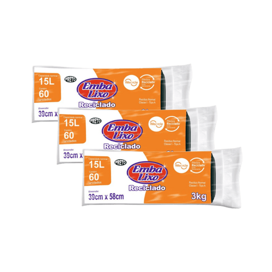 Kit com 3 Pacotes de Sacos para Lixo 15L Preto Rolinho - e - dona