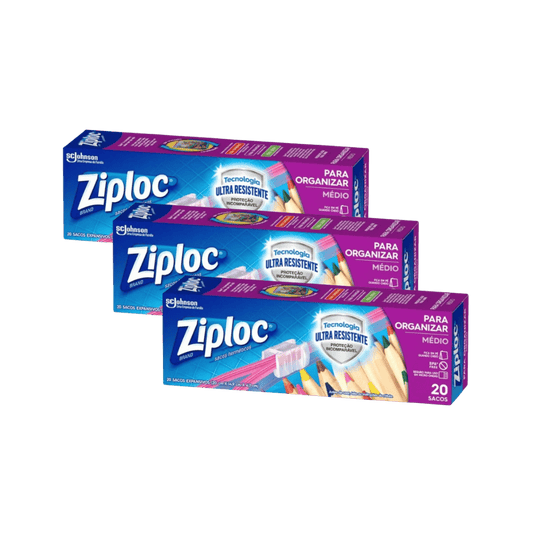 Kit com 3 Pacotes de Sacos Plásticos Médios com Fecho - e - dona