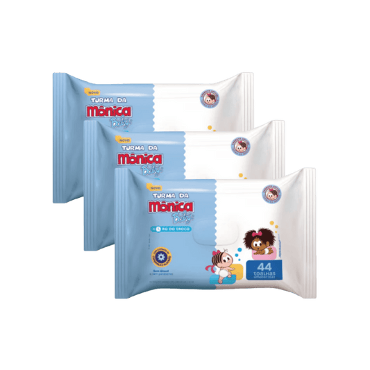 Kit com 3 Pacotes de Toalha Umedecida Turma da Mônica – 44 Unidades Cada - e - dona