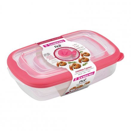 Kit com 3 potes retangular Sanremo Salmão - e - dona