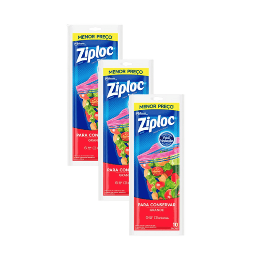 Kit com 3 Sacos Plásticos Zip Grande com 10 Unidades Cada - e - dona