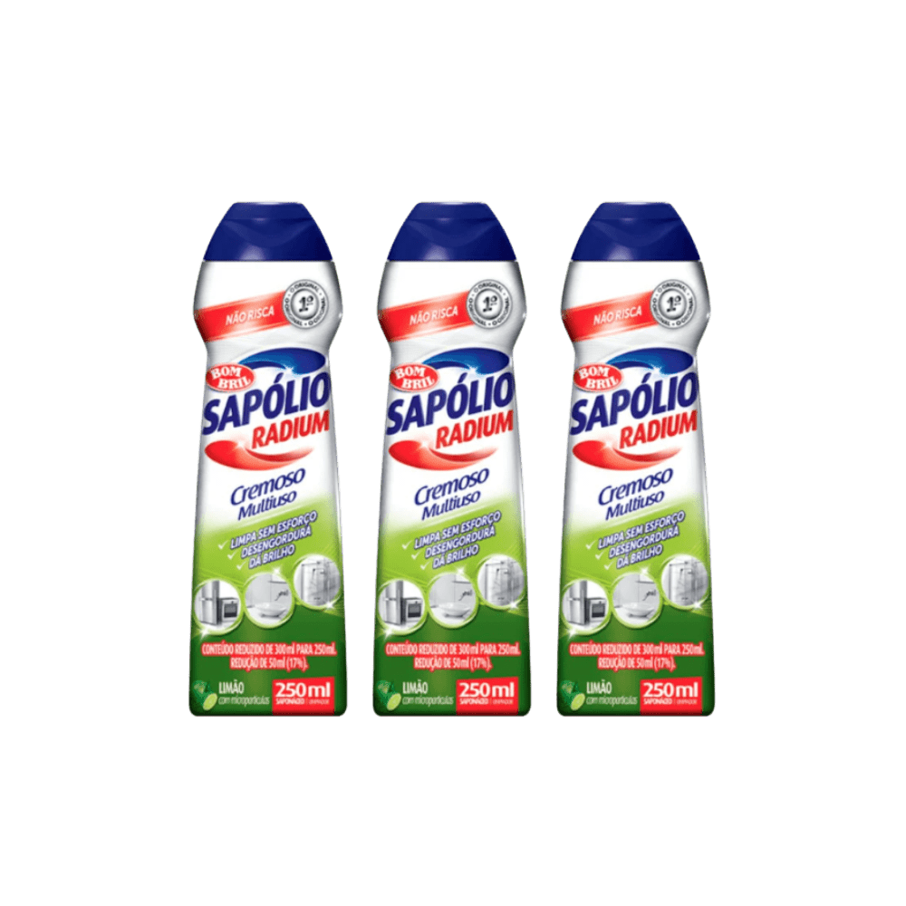 Kit com 3 Saponáceos Cremosos 250ml Limão Sapólio - e - dona