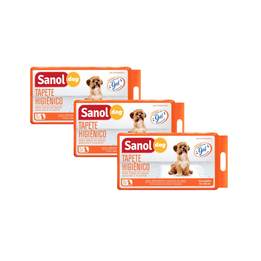 Kit com 3 Tapetes Higiênicos Sanol Dog 30 Unidades Cada - e - dona