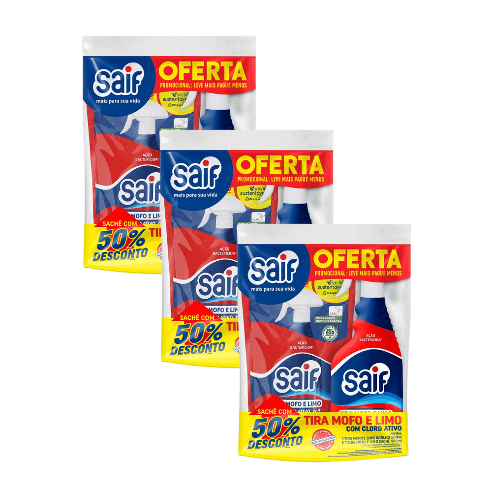 Kit com 3 Tira Mofo + Refil 500ml Cada Saif - e - dona