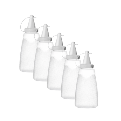 Kit com 5 Bisnagas Plásticas para Condimentos 210ml Brancas - e - dona