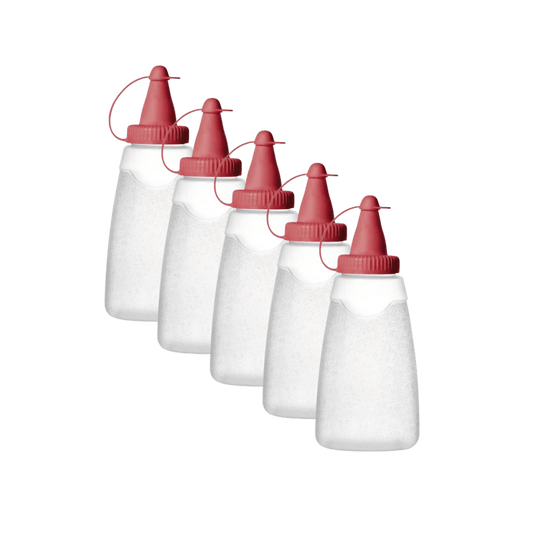 Kit com 5 Bisnagas Plásticas Vermelhas para Condimentos 210ml - e - dona
