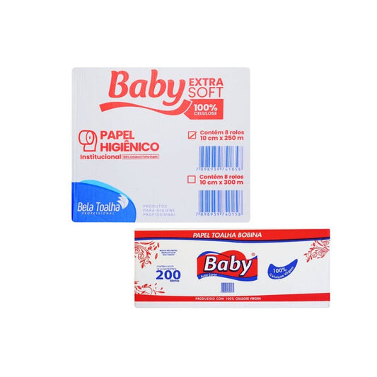 Kit com 6 Rolos de Papel Toalha Bobina 100% Celulose 20cm x 200m Baby 28g - e - dona