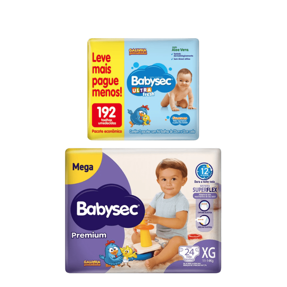 Kit com Fralda Babysec Premium Mega XG com 24 Unidades - e - dona