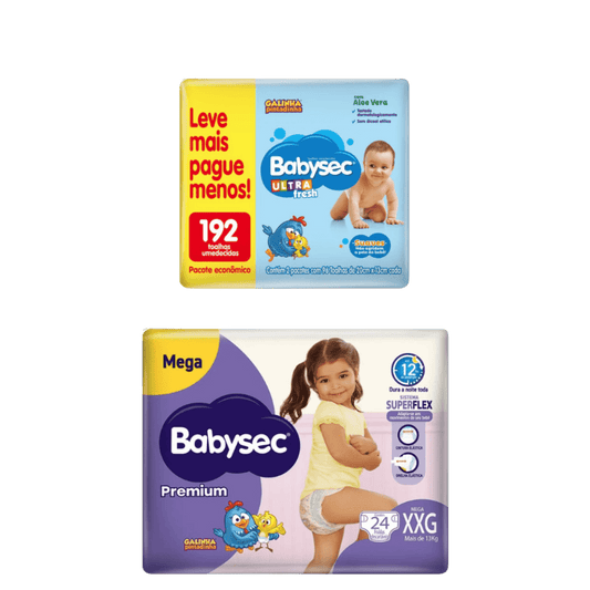 Kit com Fralda Babysec Premium Mega XXG com 24 Unidades - e - dona