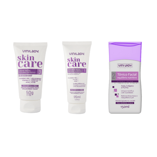 Kit Creme Facial Equilibrio Nutritivo 50g Vinilady+Sabonete Facial 95ml Equilibrio Nutritivo Vinilady+Tônico Facial 150ml Equilibrio Nutritivo Vinilady - e - dona