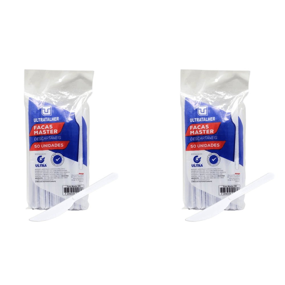 Kit de Faca para Refeição 18cm Branca Reforçada Ultra 2 Pacotes com 50 unidades - e - dona