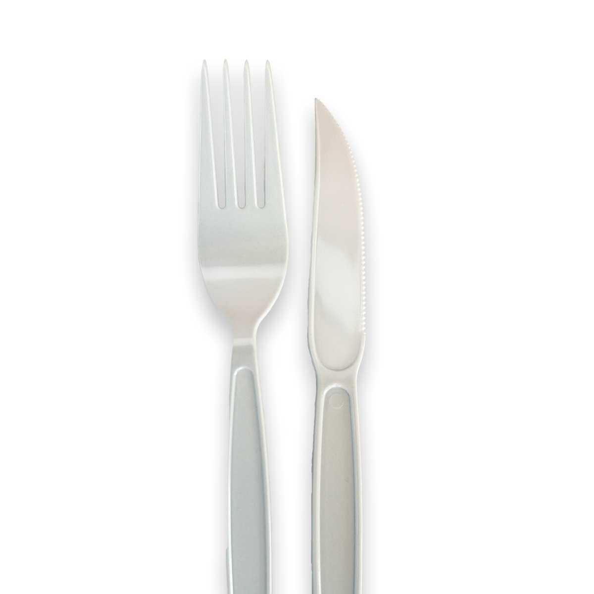 Kit de Garfo e Faca Reforçados 17,5cm Branco embalado individualmente Goldenplast com 50 unidades - e - dona
