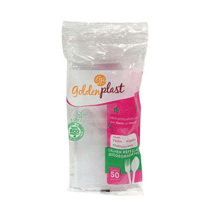 Kit de Garfo para Refeição Leve 15cm Transparente Goldenplast 3 Pacotes com 50 unidades - e - dona