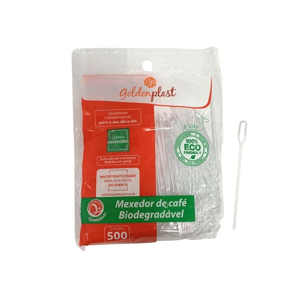 Kit de Palheta para Café 9cm Cristal Biodegradável GoldenPlast 2 Pacotes com 500 unidades - e - dona