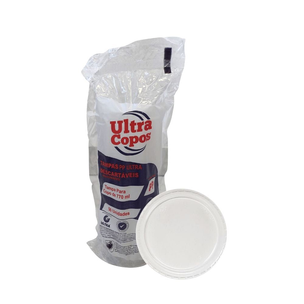 Kit de Tampa para Copo de 770ml Sem Furo transparente PP Ultratherm 2 Pacotes com 50 unidades - e - dona