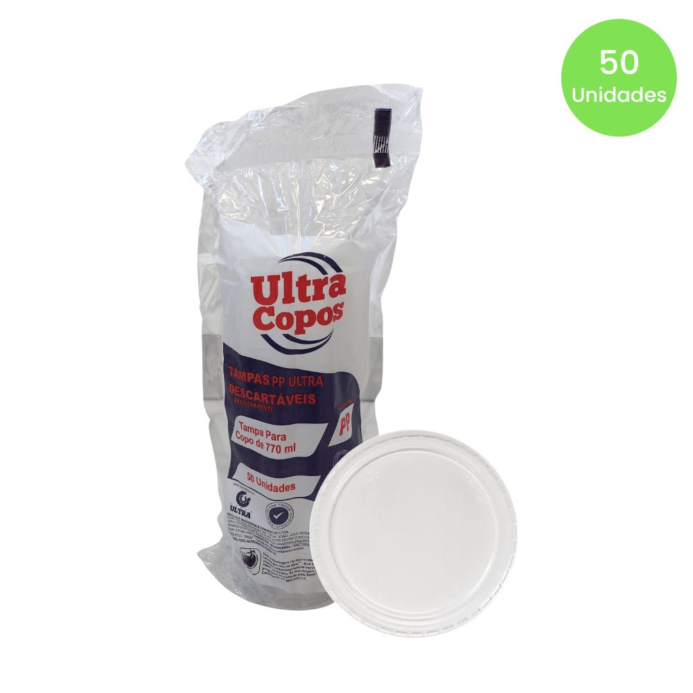 Kit de Tampa para Copo de 770ml Sem Furo transparente PP Ultratherm 2 Pacotes com 50 unidades - e - dona