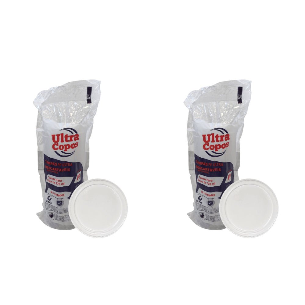 Kit de Tampa para Copo de 770ml Sem Furo transparente PP Ultratherm 2 Pacotes com 50 unidades - e - dona