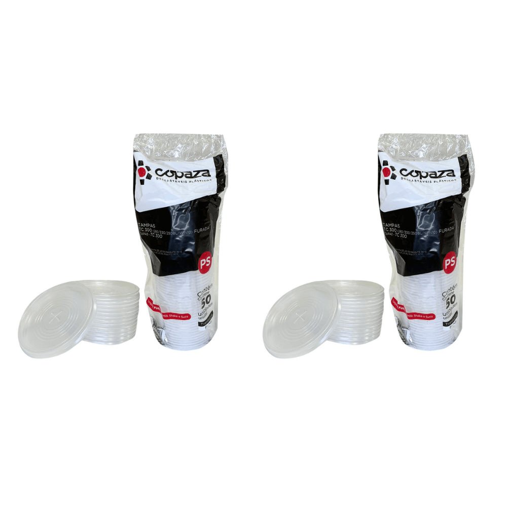 Kit de Tampa Translúcida para copos 250/300/330 com furo TC300 Copaza 2 Pacotes com 50 unidades - e - dona