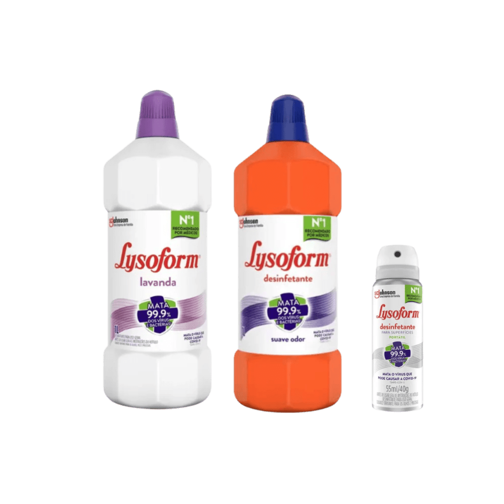 Kit Desinfetante Lysoform 55ml + Lavanda 1L + Suave 1L - e - dona