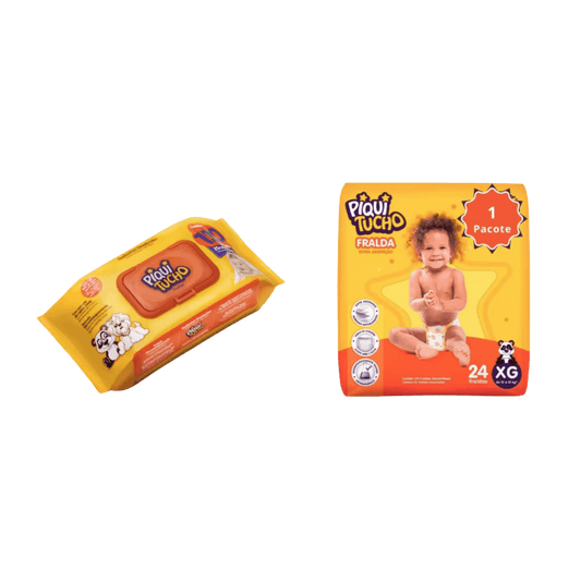 Kit Fralda Cremer Piquitucho Mega XG com 1 Pacote + Lenço Umedecido Piquitinho Premium 120 Unidades - e - dona
