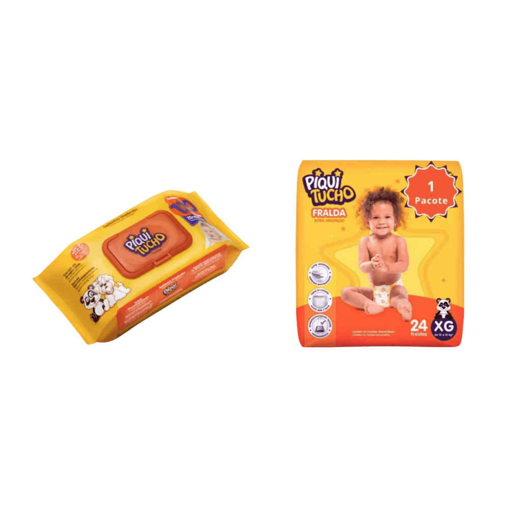 Kit Fralda Cremer Piquitucho Mega XG com 2 Pacotes + Lenço Umedecido Piquitinho Premium 120 Unidades - e - dona