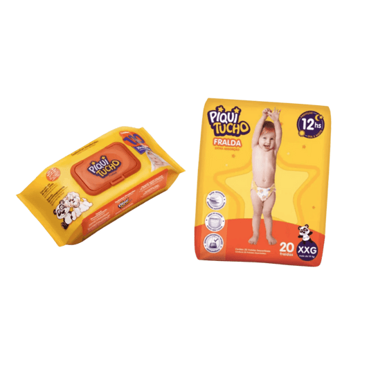 Kit Fralda Cremer Piquitucho Mega XXG + Lenço Umedecido Piquitinho Premium com 120 Unidades - e - dona