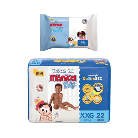 Kit Fralda Turma da Mônica Econômica XXG 22 Unidades + Lenço Umedecido Turma da Mônica Baby 44 Unidades - e - dona