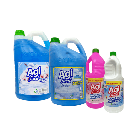 Kit Lava Roupas 5 Litros+Amaciante de Roupas 5 Litros+Alvejante sem cloro 2 Litros+ Alvejante sem cloro roupas brancas 2 Litros Agi facil - e - dona