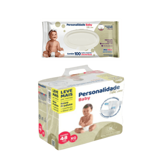 Kit Lenço Umedecido Personalidade c/ Tampa 100 Unidades + Fralda Personalidade XG 48 Unidades - e - dona