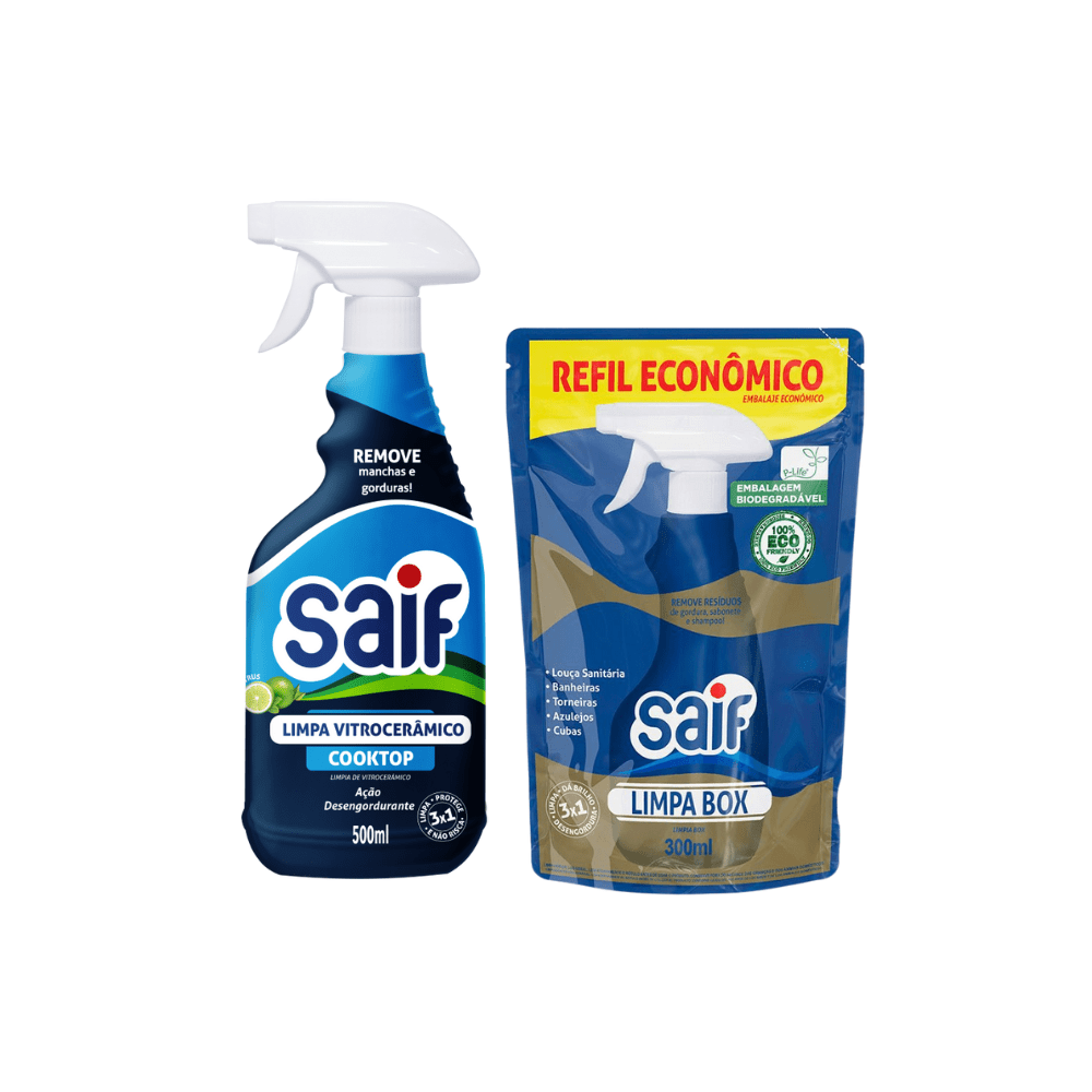 Kit Limpa Vitrôcerâmico 500ml + Limpa Box Refil 300ml Saif - e - dona
