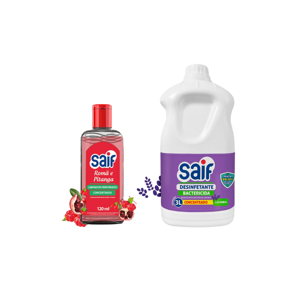 Kit Limpador Perfumado Roma e Pitanga 120ml + Desinfetante 3 Litros Lavanda Saif - e - dona