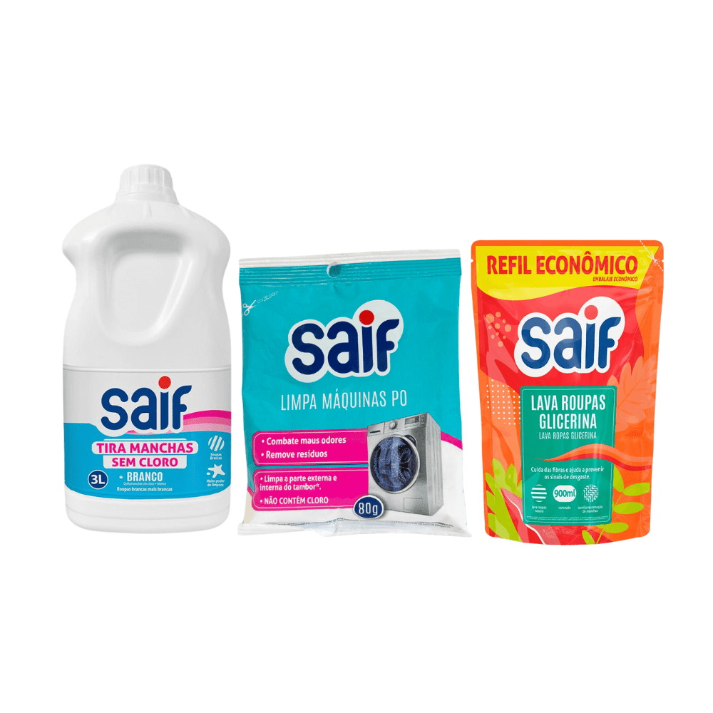 Kit Limpeza Completa Saif – Tira Manchas, Limpa Máquinas e Lava Roupas Glicerina - e - dona