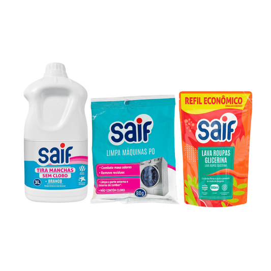 Kit Limpeza Completa Saif – Tira Manchas, Limpa Máquinas e Lava Roupas Glicerina - e - dona